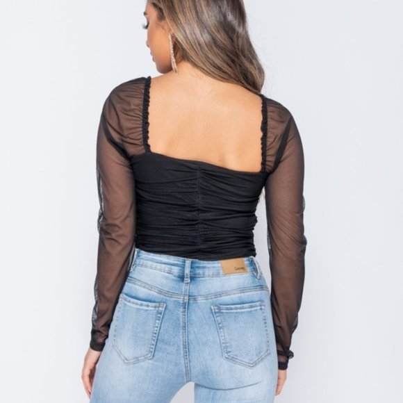 Chic Simplicity Black Mesh Sleeve Bodysuit - Picture 6 of 8